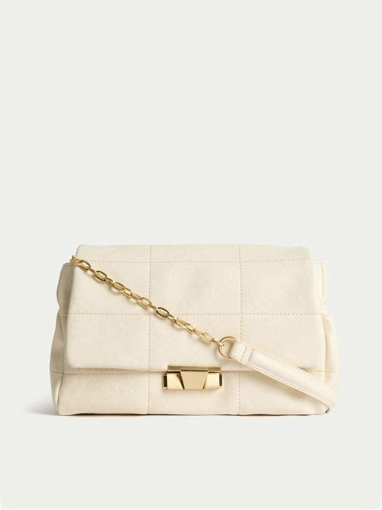 Checked PU Swagger Satchel with Quilted